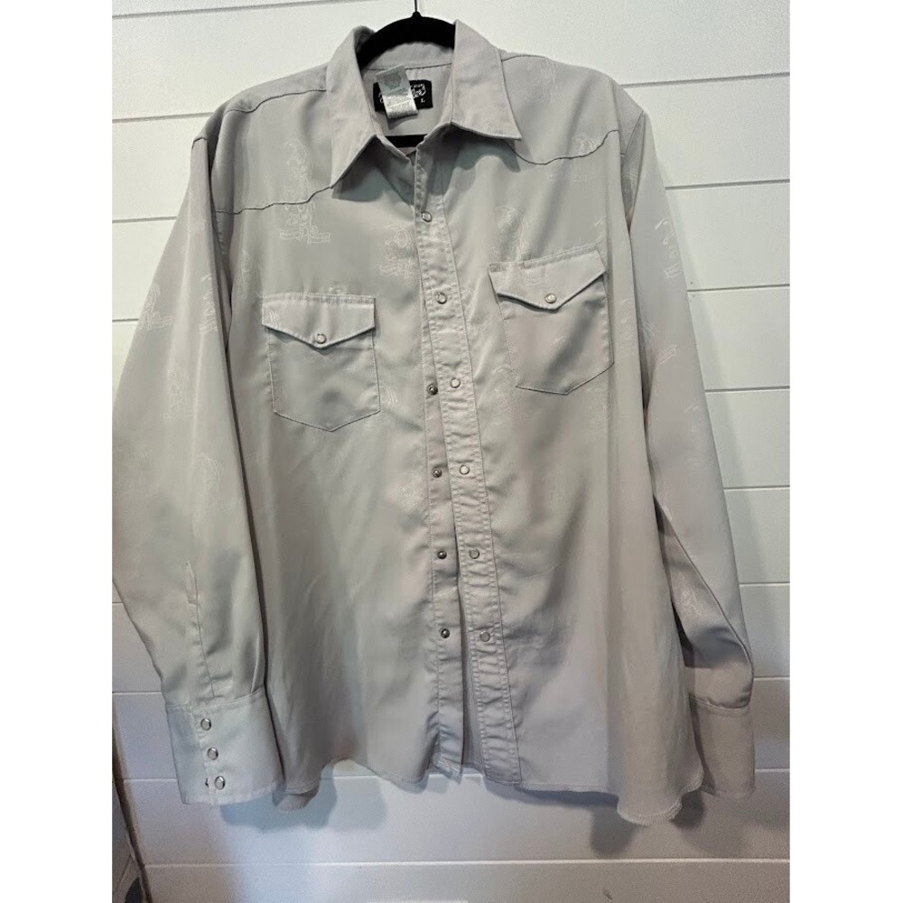 Mens Wrangler Western Pearlโ Snap Shirt Sz Large Bucking Bull All Silver Edition